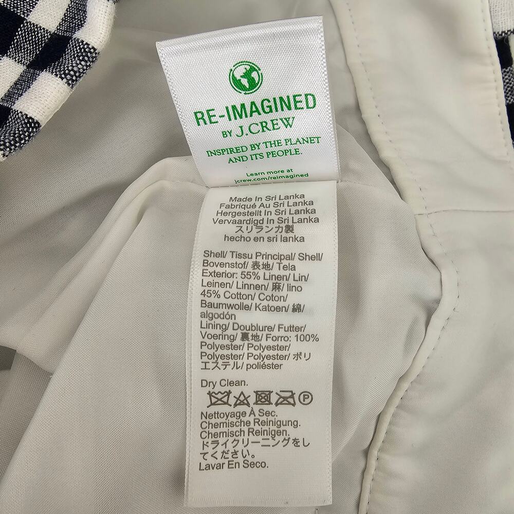 EUC J. CREW Navy-White Checkered Gingham Linen-Cotton Lined Holland Pants 0 - Picture 8 of 9